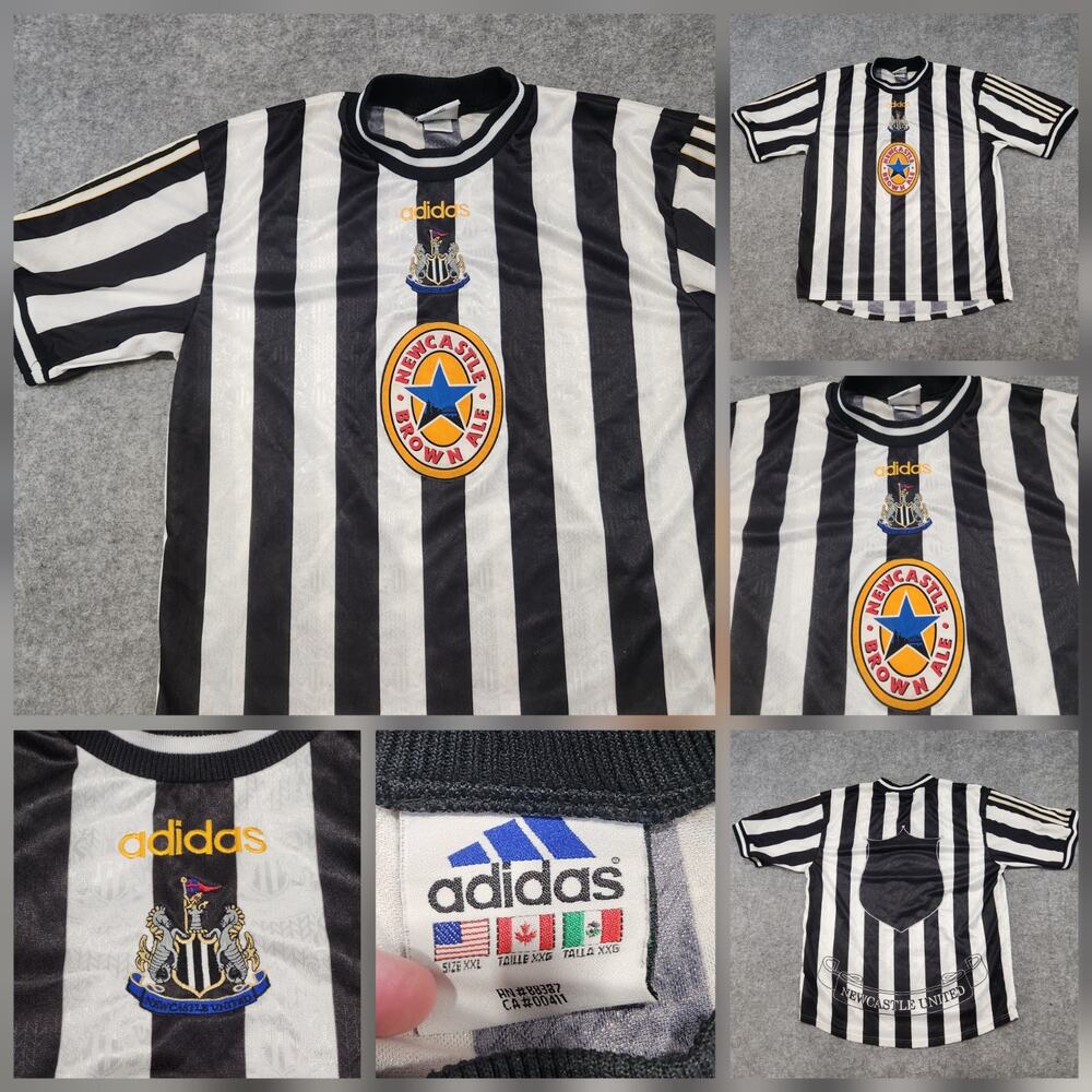 VTG Newcastle United Adidas Mens 2XL White Football 1997-99 Home Soccer Jersey‎